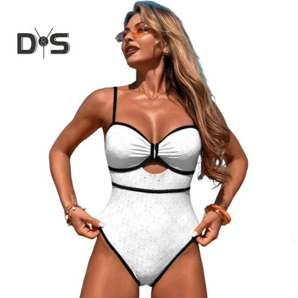 (M, white) Women's One Piece Swimsuit Sexy Monokini Bodysuit High Cut Bathing Suit For Holiday Beach Pool Tanning