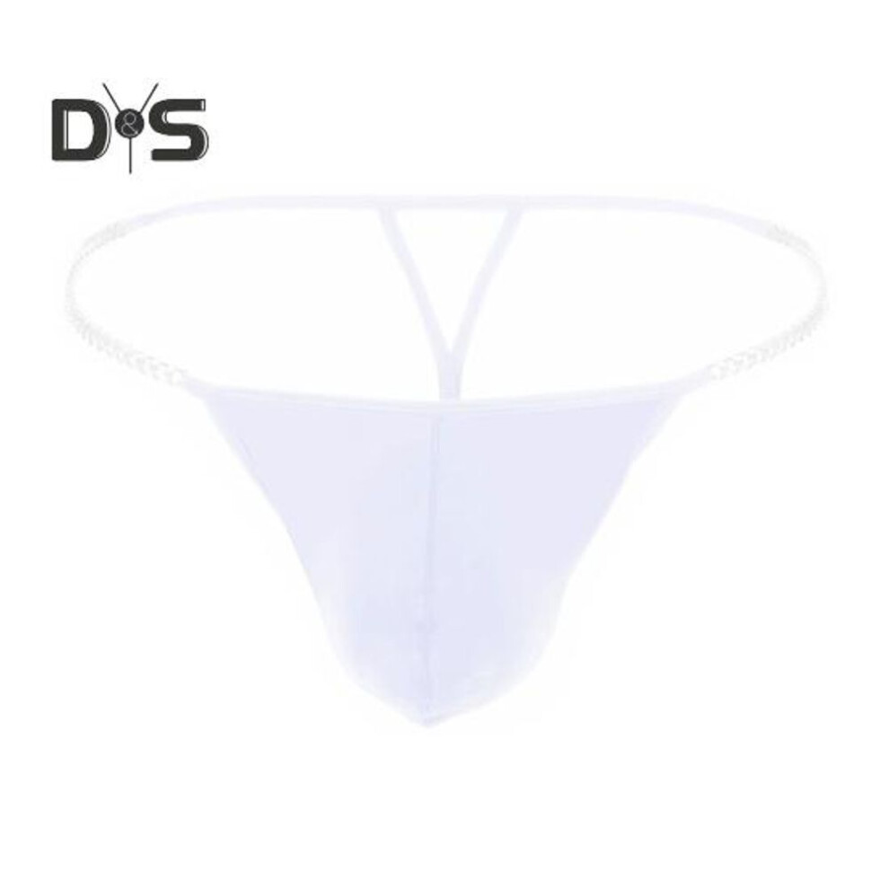 (XXL, white) Men Thong Ice Silk Underwear Sexy G-strings Metal Chains Hollow Out Comfortable Briefs Slim Fit High Elasticity Panties