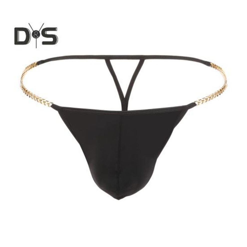 (M, black) Men Thong Ice Silk Underwear Sexy G-strings Metal Chains Hollow Out Comfortable Briefs Slim Fit High Elasticity Panties