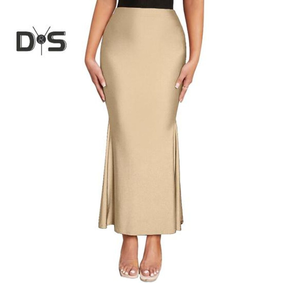 (XL, champagne) Women Maxi Skirt High Waist Hip Wrapped Fishtail Skirt Solid Color Slimming Fit Versatile Long Skirt Daily Wear