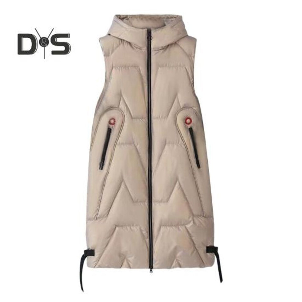 (champagne, XL) Women Winter Waistcoat Hooded Thick Sleeveless Glossy Surface Padded With Pockets Zipper Closure Mid Length Outdoor Coat