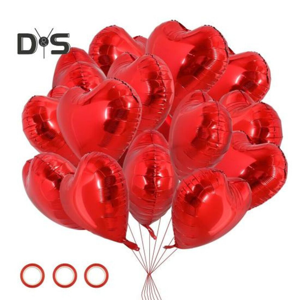 50Pcs Red Heart Balloons Aluminum Foil Love Heart Balloons for Valentine's Day Wedding Engagement Anniversary Party Decoration