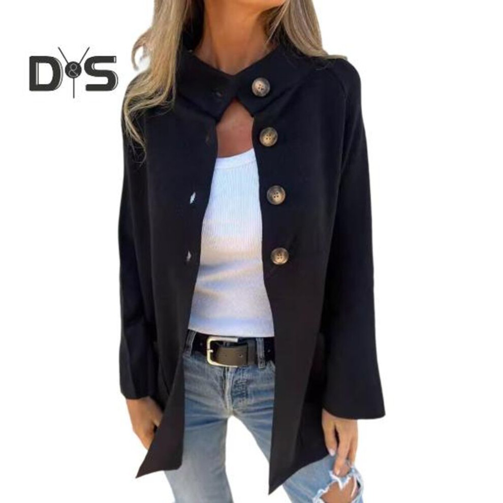 (black, XXL) Winter Women Knitted Jacket Lapel Collar Single-breasted Cardigan Long Sleeves Outerwear with Pockets Warm Heat Retention OL Commuting Coat