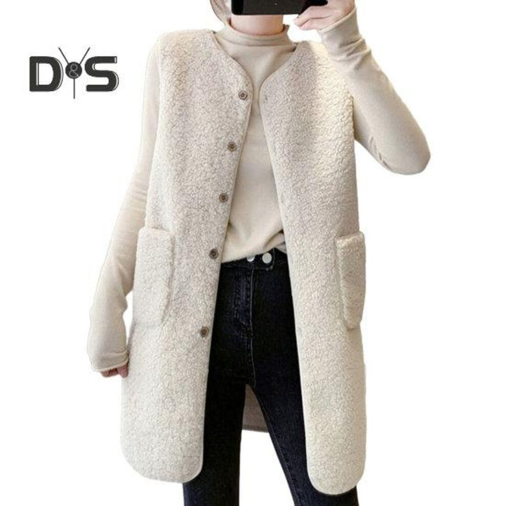(apricot, L) Women Vest Stylish Casual Sleeveless Coat V Neck Button Closure Lady Jacket With Pocket For Daily Wear