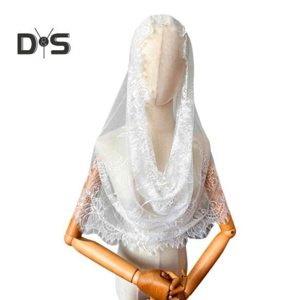 (white) Bride Lace Veil See-through Lace Thin Mantilla Floral Embroidery Pure Color Holy Traditional Vintage Wedding Prom Special Occasions Head Covering
