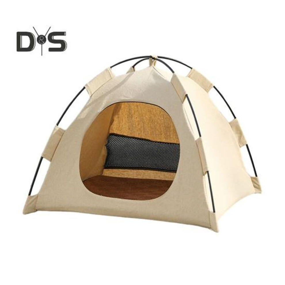 (beige) Pet Tent Outdoor Cat House with Non-Slip Bottom UV-Resistant Portable Foldable Indoor Outdoor Sunshade Cat Tent Dog House