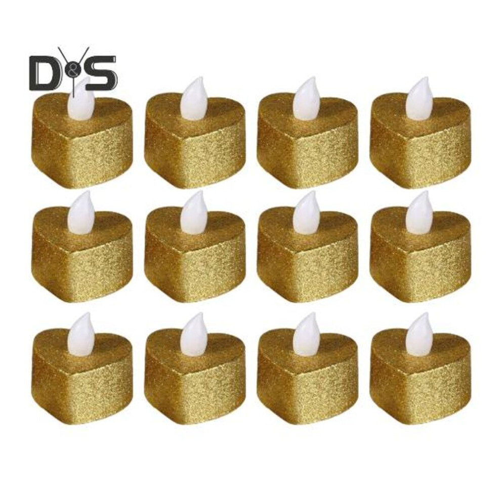 (golden) 12Pcs Flickering Flameless Candle Lights Battery Operated LED Tea Light Realistic Wicks Light Decoration for Home Table Decor