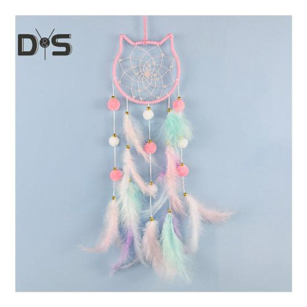(pink, A Cat) Colorful Feather Dream Catcher With Lamp Strip Living Room Girls Bedroom Wall Art Handmade Boho Cat Moon Star Bunny Dreamcatcher Decoration Ornament