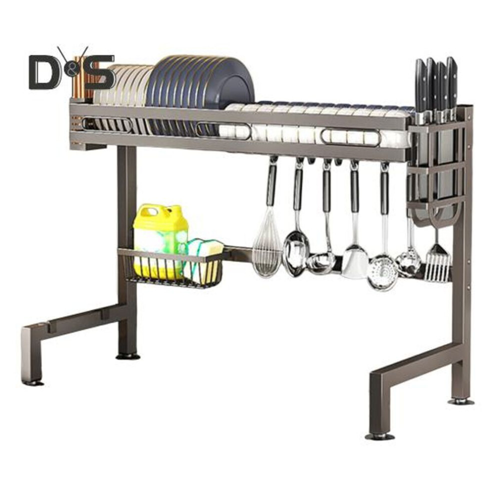 (grey, Single Layer) Kitchen Dishes Storage Rack Adjustable Length 144 Lbs Load Capacity Rust-Proof Easy to Clean Metal Large Dish Rack