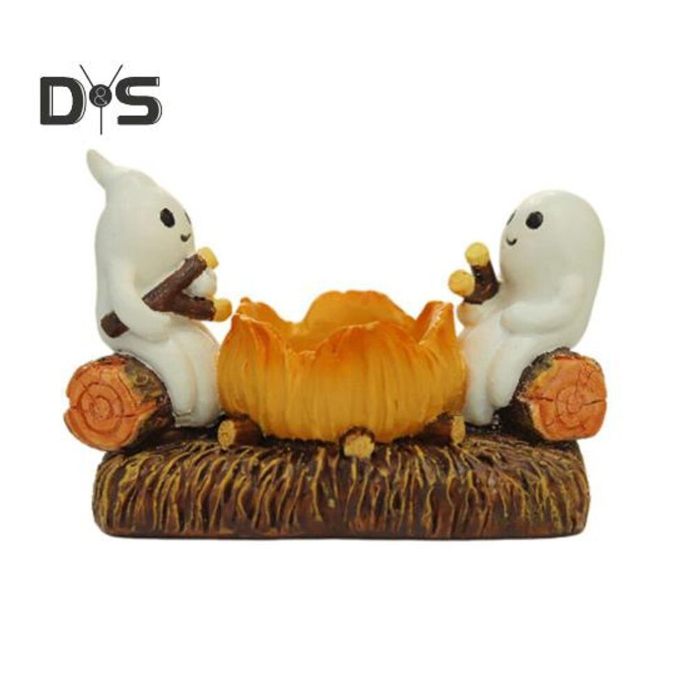 Halloween Campfire Ghost Candle Holder Spooky Cartoon Ghost Tealight Candle Stand Candlestick Tray Centerpiece Desktop Decoration Ornament