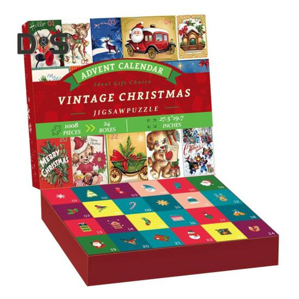 (as the picture, O) Christmas Advent Calendar Puzzle 1000 Christmas Countdown Jigsaw Puzzle Winter Santa Snowman Holiday Ornament