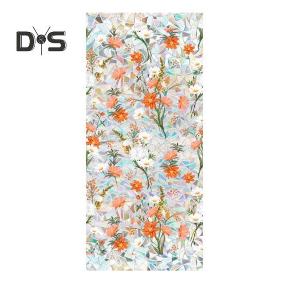 (as the picture, G) Iridescent Window Film Green Leaf Flower Pattern Non-adhesive Glass Sticker Reusable Privacy Film For Living Room Bedroom Bathroom