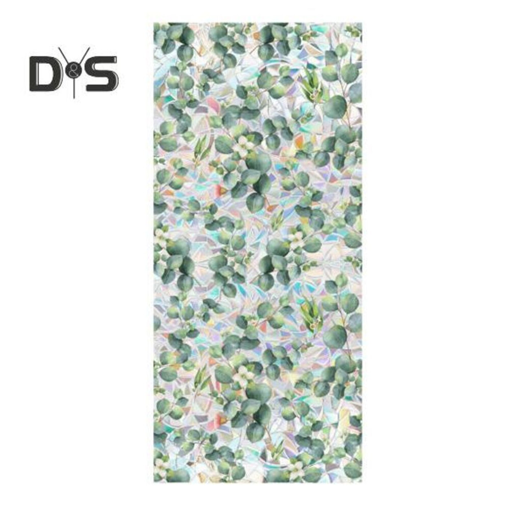 (as the picture, C) Iridescent Window Film Green Leaf Flower Pattern Non-adhesive Glass Sticker Reusable Privacy Film For Living Room Bedroom Bathroom