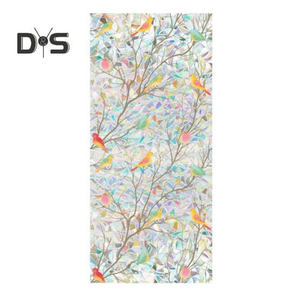 (as the picture, D) Iridescent Window Film Green Leaf Flower Pattern Non-adhesive Glass Sticker Reusable Privacy Film For Living Room Bedroom Bathroom