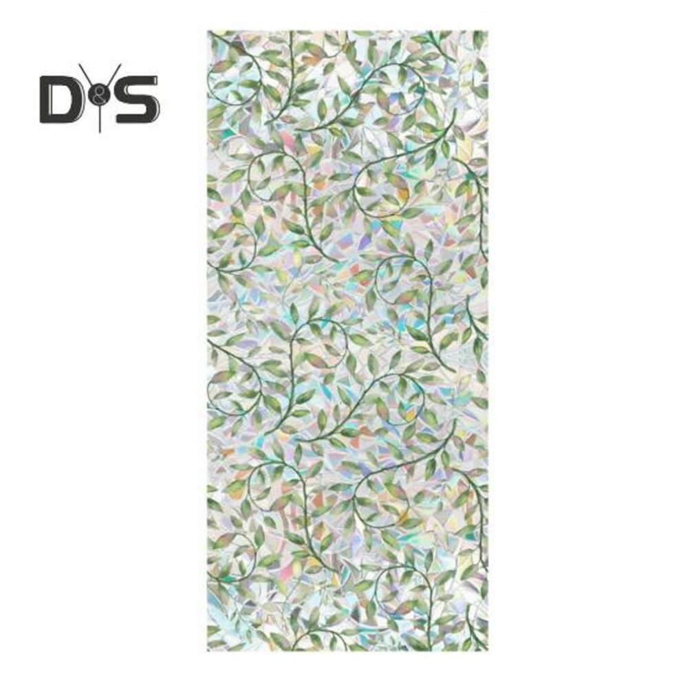 (as the picture, A) Iridescent Window Film Green Leaf Flower Pattern Non-Adhesive Glass Sticker Reusable Privacy Film for Living Room Bedroom Bathroom