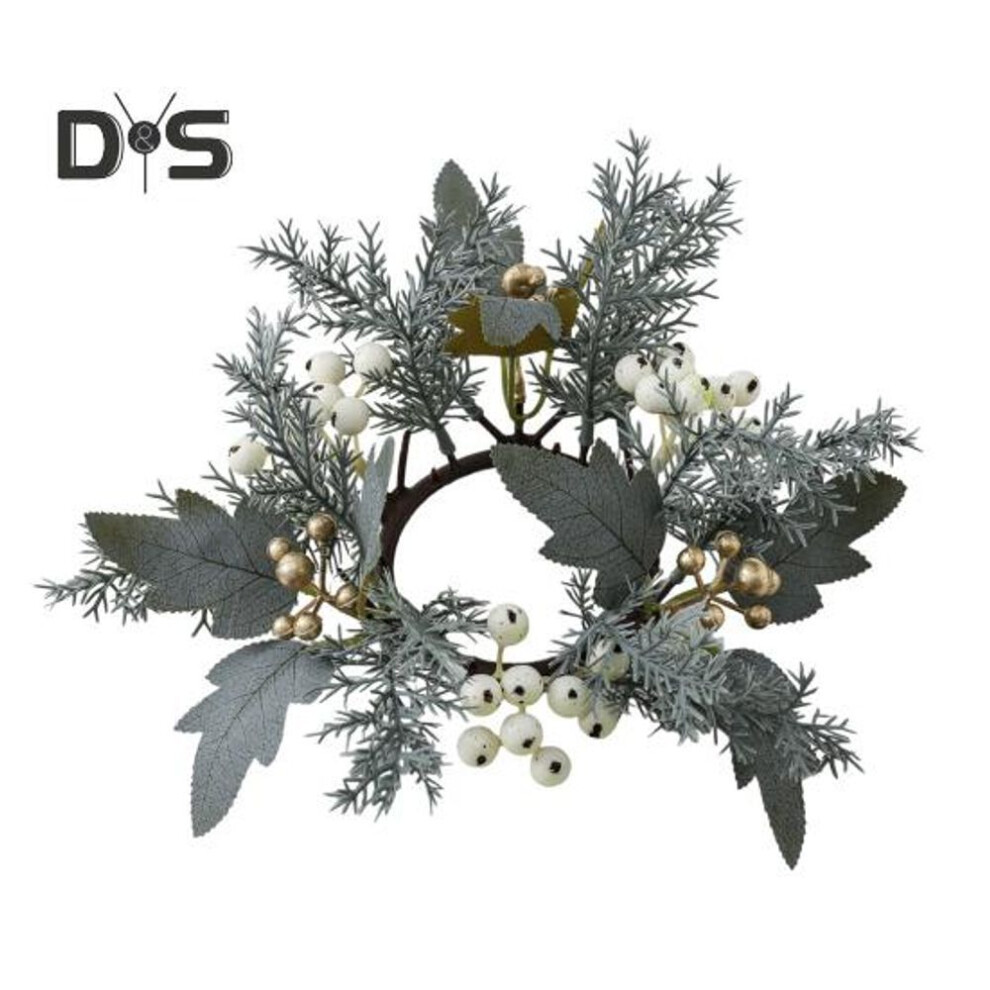 (white) Artificial Fruit Candle Ring Wreath Simulated Leaves Pillar Ring Candle Holder Handmade Desktop Decor For Christmas Thanksgiving