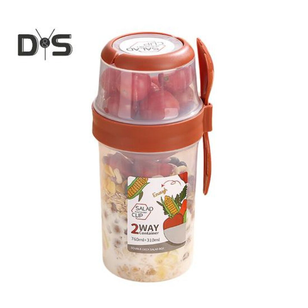 (red, M) Salad Cup With Fork Salad Dressing Holder Portable Salad Container Cup Set Bpa-free Double-layer Design Sealing Rings Easy Fill Clean Lunch Fruit