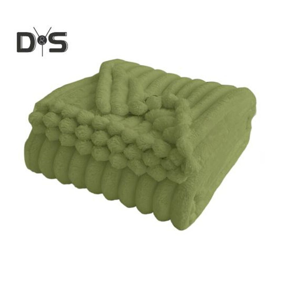 (green, 100cm) Summer Ac Flannel Blanket Thickened Double-sided Plush Striped Texture Solid Color Office Nap Home Bed Sofa Travel Cozy Warm Winter Blanket