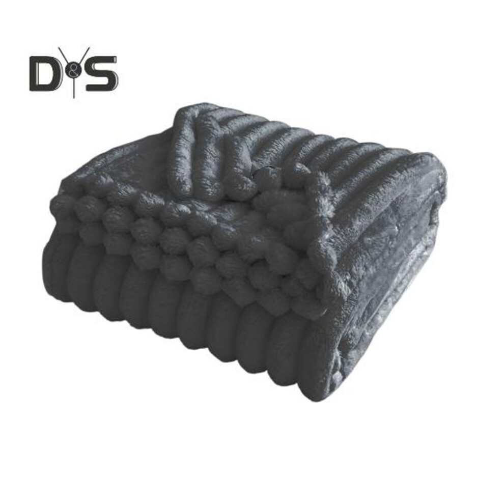 (dark gray, 100cm) Summer AC Flannel Blanket Thickened Double-sided Plush Striped Texture Solid Color Office Nap Home Bed Sofa Travel Cozy Warm Winter Blanket