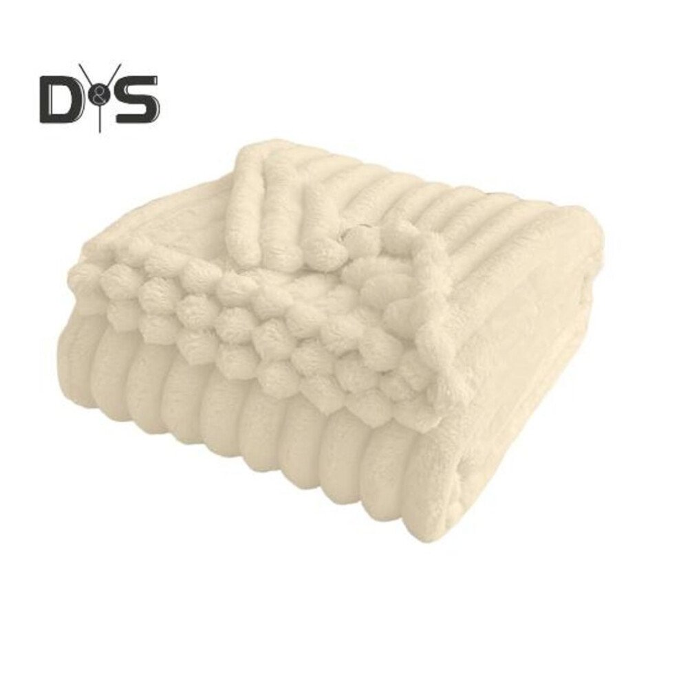 (beige, 70cm) Summer AC Flannel Blanket Thickened Double-sided Plush Striped Texture Solid Color Office Nap Home Bed Sofa Travel Cozy Warm Winter Blanket