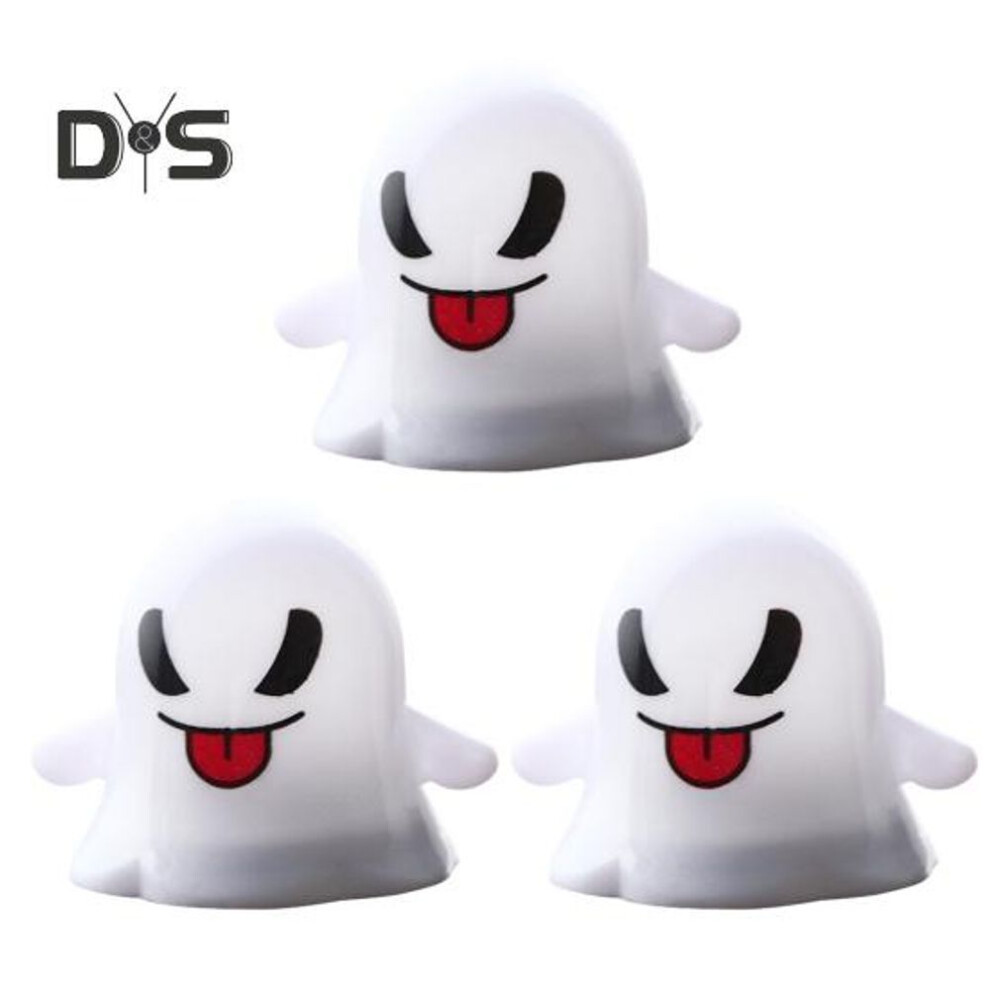 (as the picture, A) 3 Pcs LED Ghost Lights Battery Operated Spooky Colorful Ghost Light with Hanging Holes Cute Expression Halloween Decor Atmosphere Light for Garden