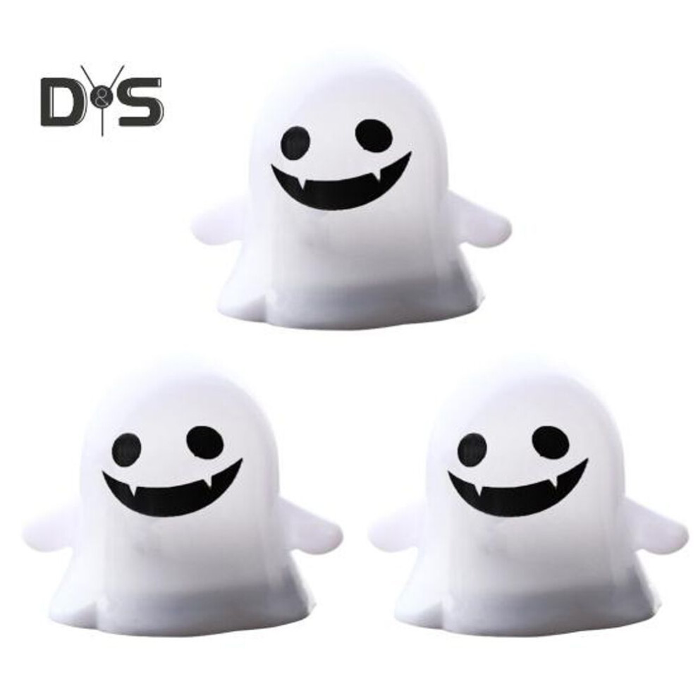(as the picture, B) 3 Pcs LED Ghost Lights Battery Operated Spooky Colorful Ghost Light with Hanging Holes Cute Expression Halloween Decor Atmosphere Light for Garden
