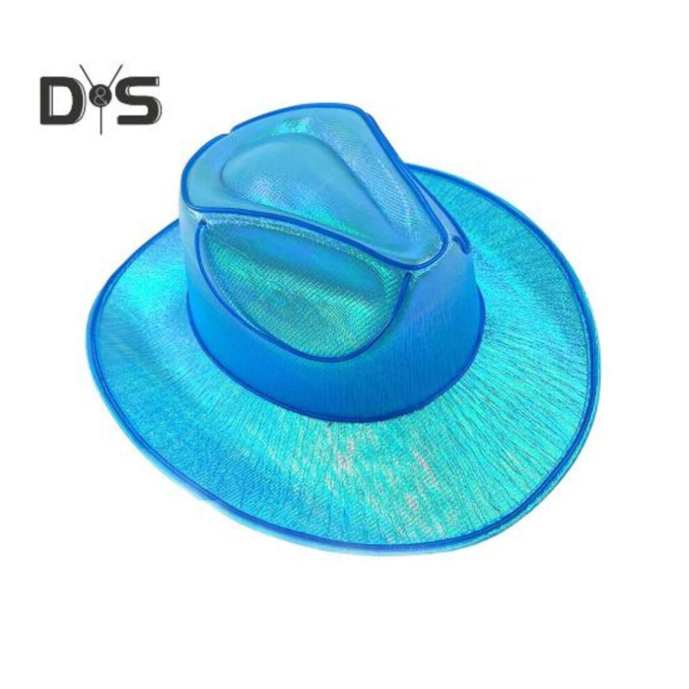 (blue) Light Up Cowgirl Hat Wireless Neon Western Led Cowboy Cap Luminous Flashing Light Bar Hat For Halloween Party Supplies