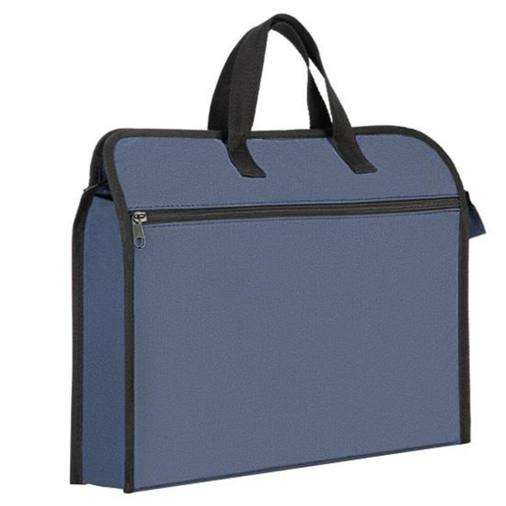(blue) Sturdy Handles Office Tote Bag Double-tier Convenient Men Women Business Trip Briefcase