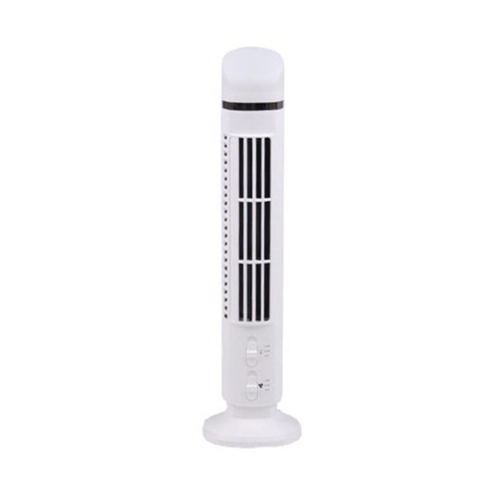 (white) 1 Set Mini Tower Fan Usb Interface Adjustable 2 Gears Led Light Extended Air-outlet Bladeless Streamlined Design Table Fan Home Supply