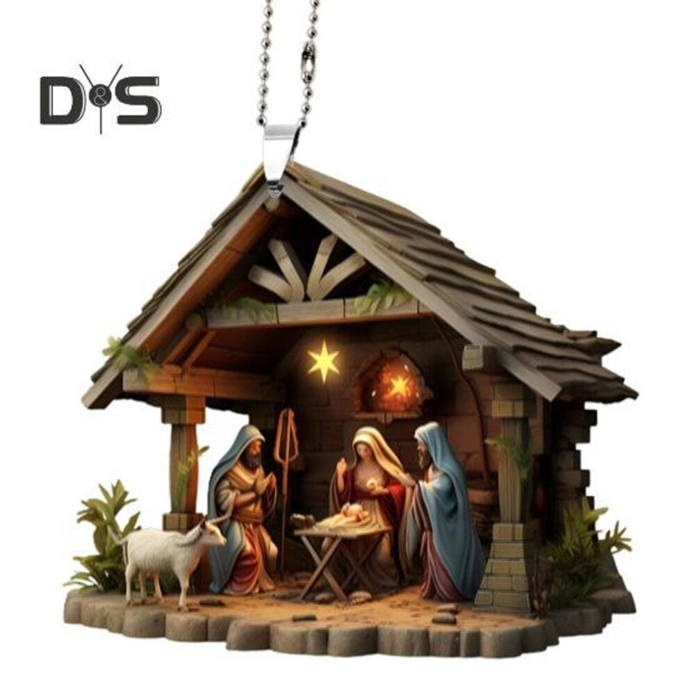 (as the picture, D) Christmas Pendant Ornament Jesus Family Prayer Scene Pendant Bright Colored Religious Symbol Pendant For Home Car