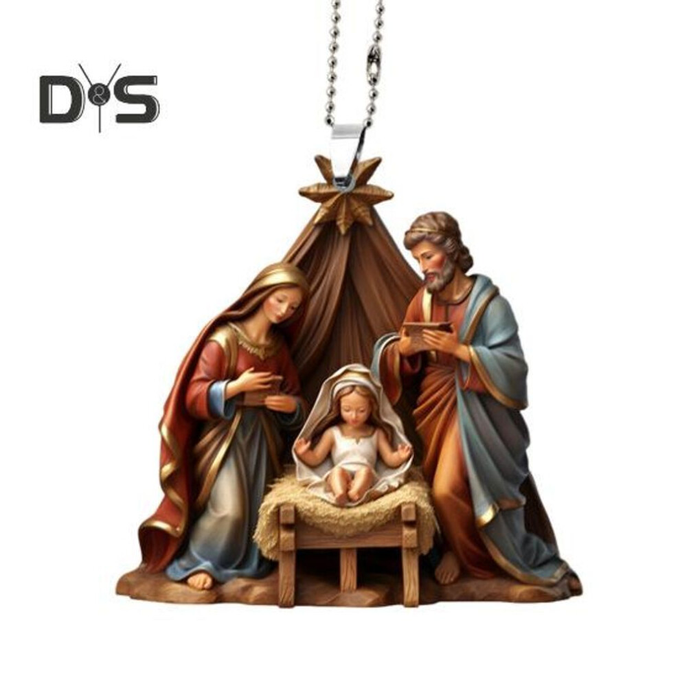 (as the picture, G) Christmas Pendant Ornament Jesus Family Prayer Scene Pendant Bright Colored Religious Symbol Pendant for Home Car