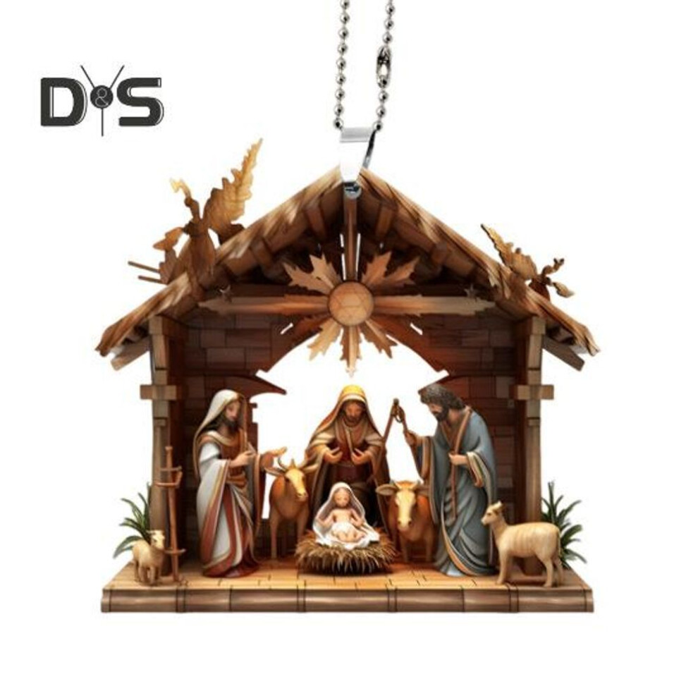 (as the picture, E) Christmas Pendant Ornament Jesus Family Prayer Scene Pendant Bright Colored Religious Symbol Pendant For Home Car