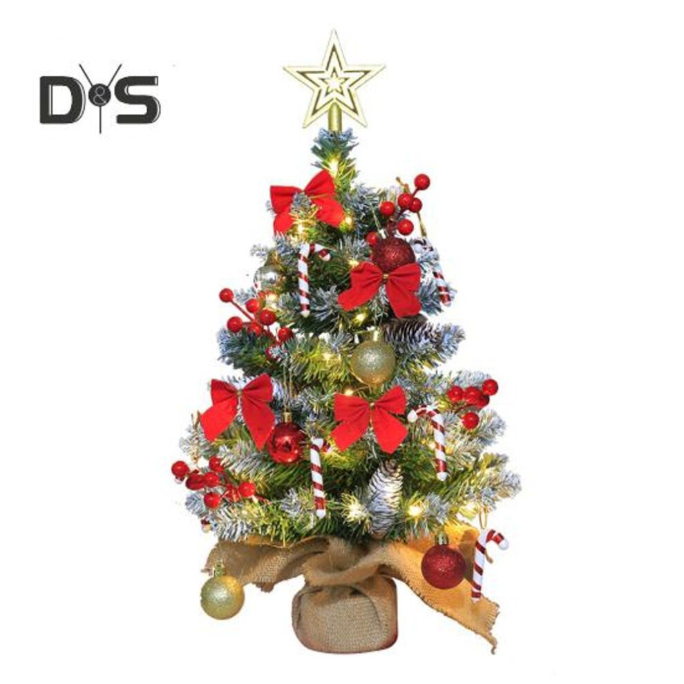 (red) Simulated Mini Christmas Tree 45cm Small Artificial Christmas Tree With Pendants Light Strings Tabletop Holiday Decoration For Home Party