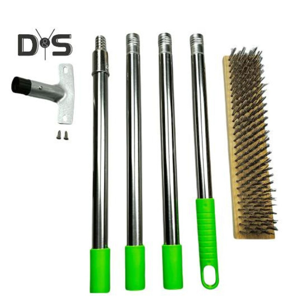 Scrub Brush With Metal Bristle Stainless Steel Wire Floor Brush With Long Handle Moss Removal Stiff Bristle Cleaning Brush For Concrete Floor Outdoor