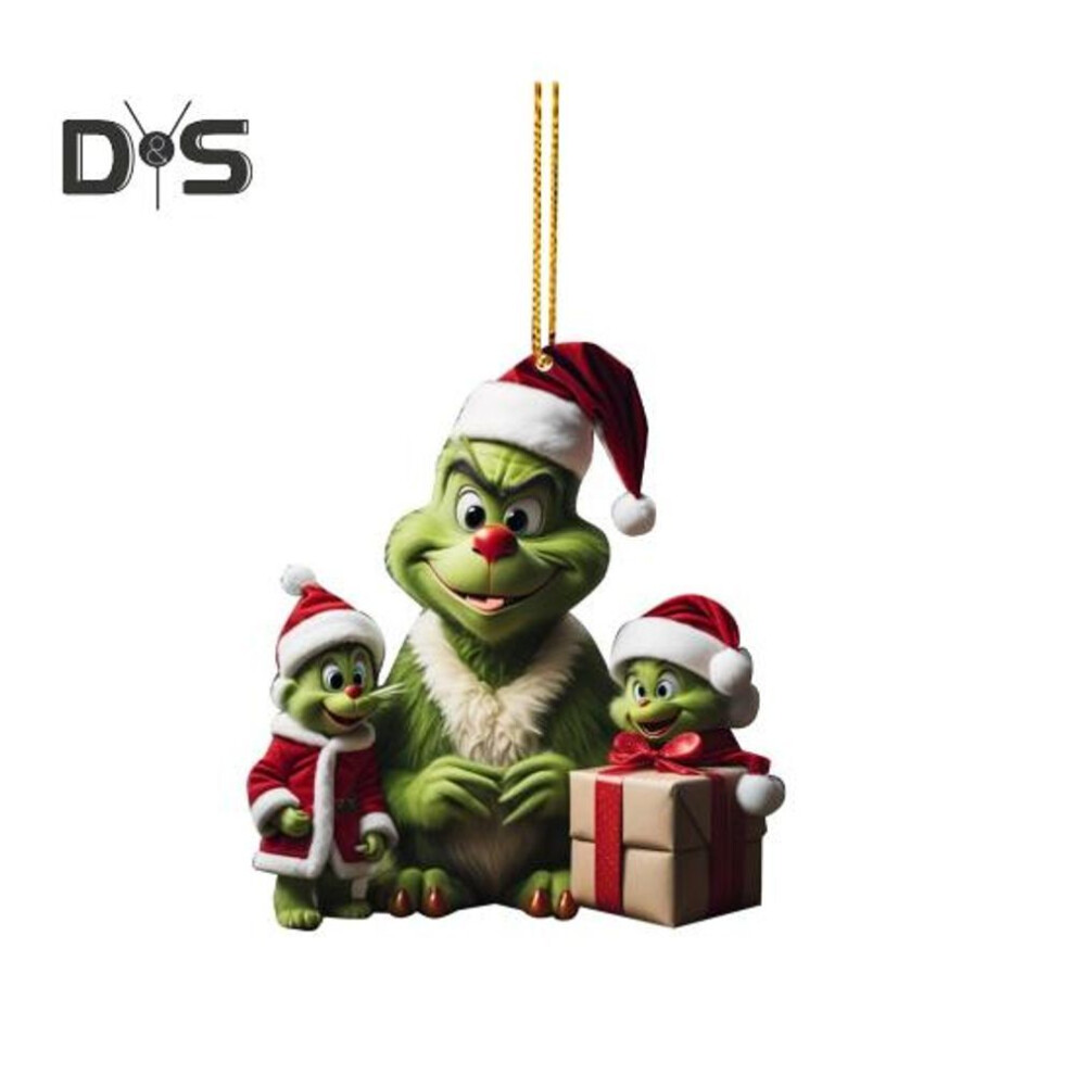 (as the picture, D) Christmas Tree Pendant Green Elf Family Car Hanging Rearview Mirror Ornament Cartoon Hanging Pendant For Christmas Trees Cars Offices