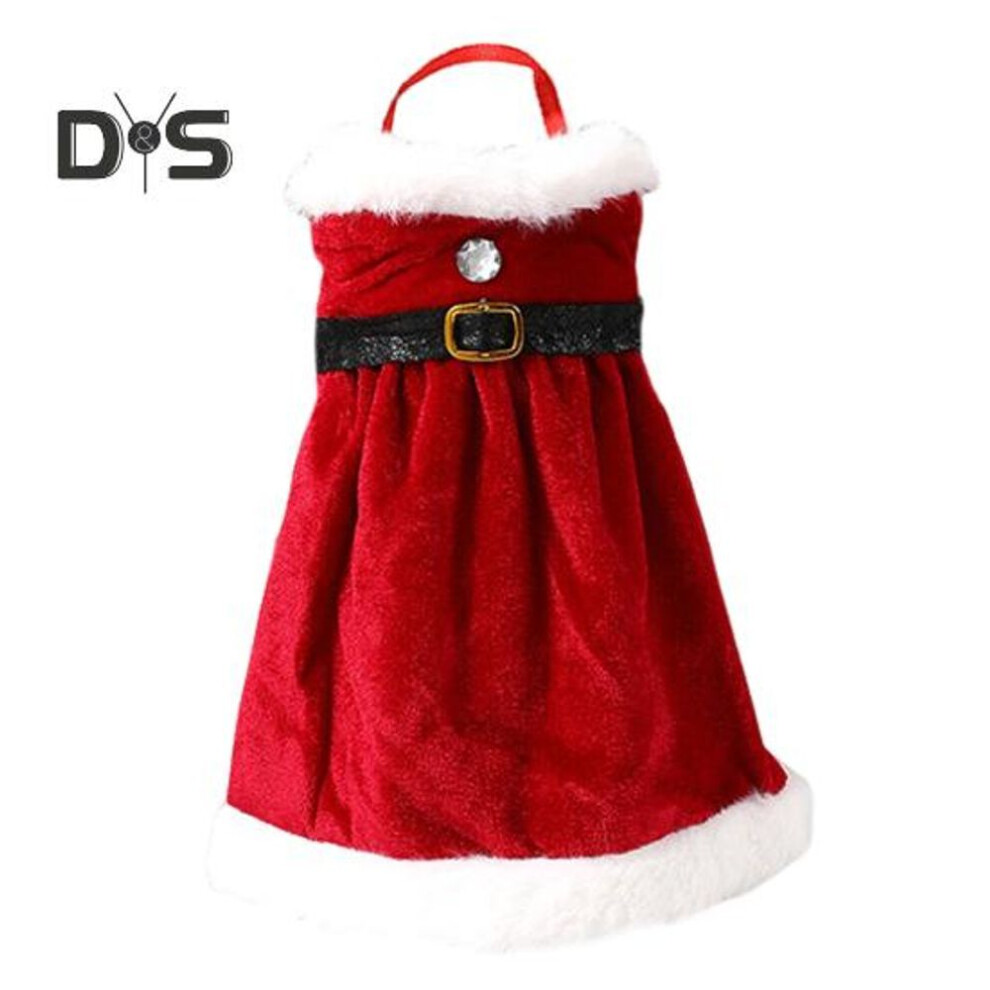 (as the picture, B) Christmas Wine Bottle Cover Red Wine Bottle Skirt Clothes With Belt Handmade Wine Accessories Holiday Home Decoration