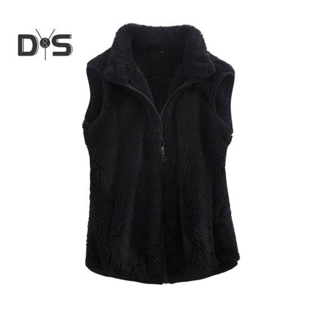 (black, 2XL) Women Winter Waistcoat High Collar Neck Protection Soft Plush Zipper Closure Solid Color Cold Resistant Outdoor Vest Coat