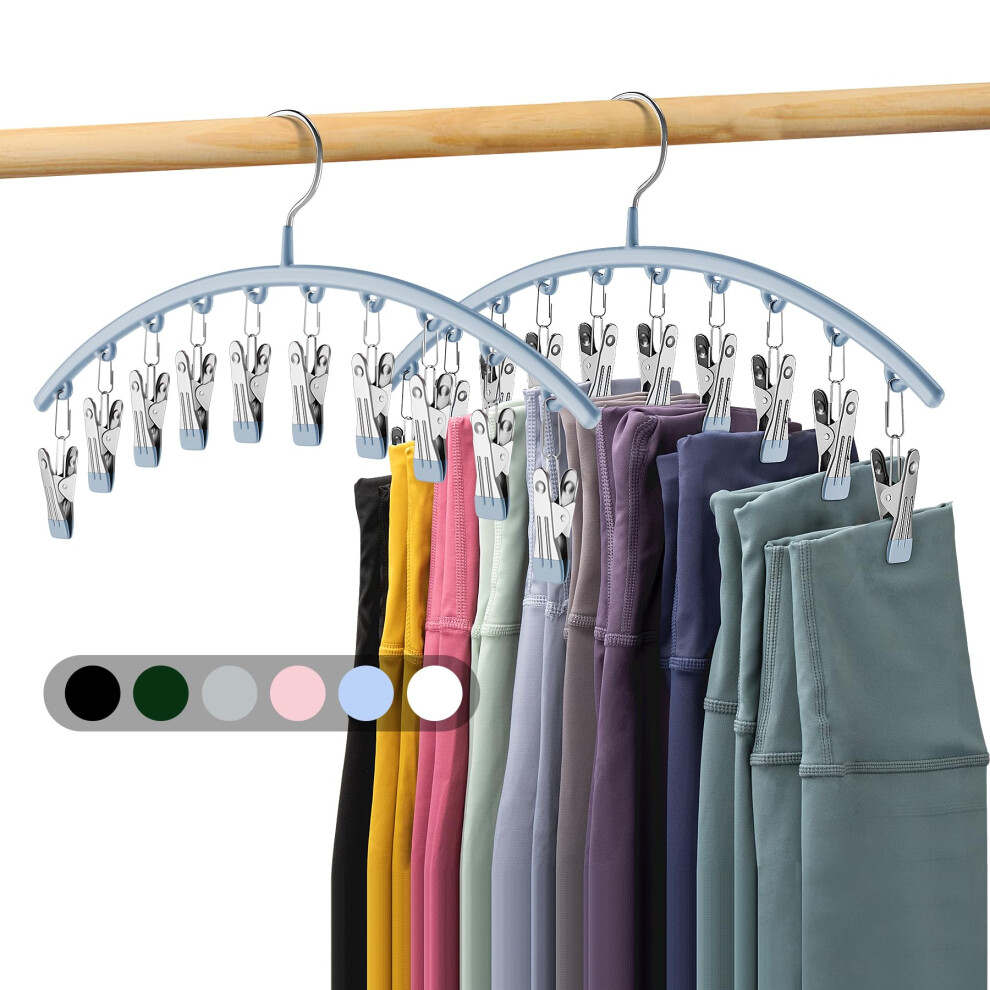 Volnamal Legging Organizer for Closet Metal Yoga Pants Hanger wRubber Coated 2 Pack w10 Clips Hold 20 Leggings Hangers Space