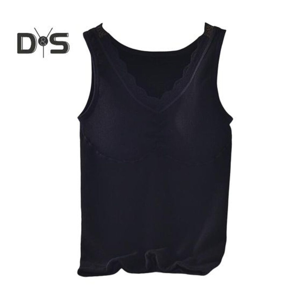 (black) Winter Women Thermal Vest With Chest Pads Seamless Lace V Neck Fast Temperature Lock Heating Slim Fit Elastic Sleeveless Inner Wear Bottoming Tank Top