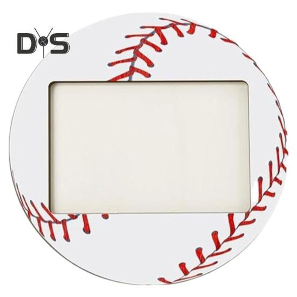 (as the picture, baseball) Wooden Baseball Football Photo Frame Rotatable Support Sports Theme Wall Mount Desktop Picture Holder Display Frame Decoration