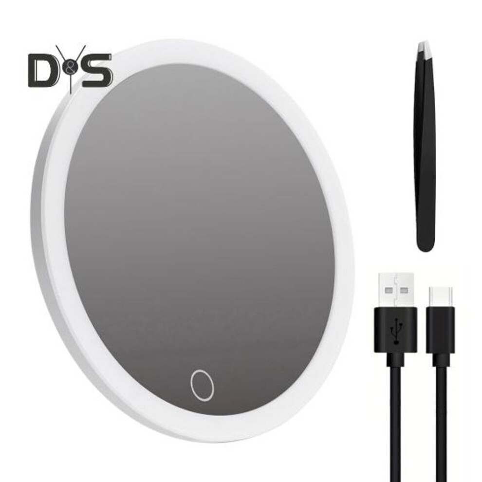(white) 10cm 30x Magnifying Mirror With Tweezers Portable Travel Led Makeup Mirror With 3 Suction Cups Rechargeable Dimmable Magnified Vanity Mirror