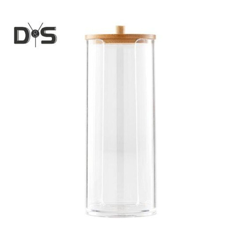(as the picture, C) Transparent Storage Box Cotton Swab Organizer With Wooden Lid Large Capacity Dustproof Widely Used Floss Picks Cotton Balls Holder