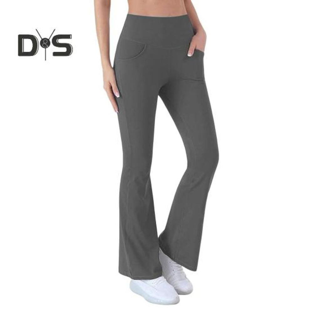 (grey, XL) Women's Flared Yoga Pants High Waist Bootcut Workout Leggings With Pockets Stretchy Bell Bottom Trousers For Office Workout