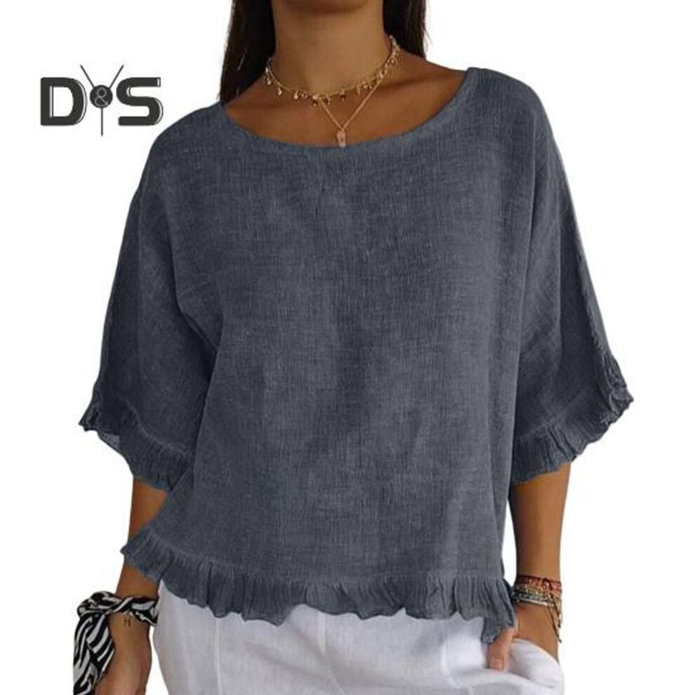 (XL, dark gray) Women's Short Sleeve Top Spring Summer Crew Neck Blouse Casual Loose Fit Pullover Shirt For Daily Office Party Travel