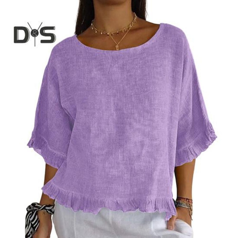 (M, light purple) Women's Short Sleeve Top Spring Summer Crew Neck Blouse Casual Loose Fit Pullover Shirt For Daily Office Party Travel