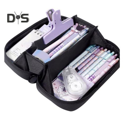 (black) Pencil Case Multi-layer Storage Large Opening Design Pen Slots Pencil Case Students Office Workers Learning Supplies
