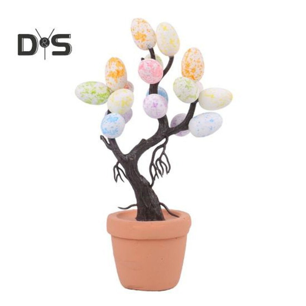(multicolor) Easter Egg Plant Decorations Artificial Easter Egg Tree Pots Small Foam Spotted Egg Potted Flower Desktop Figurine for Spring Easter Party Home Decor