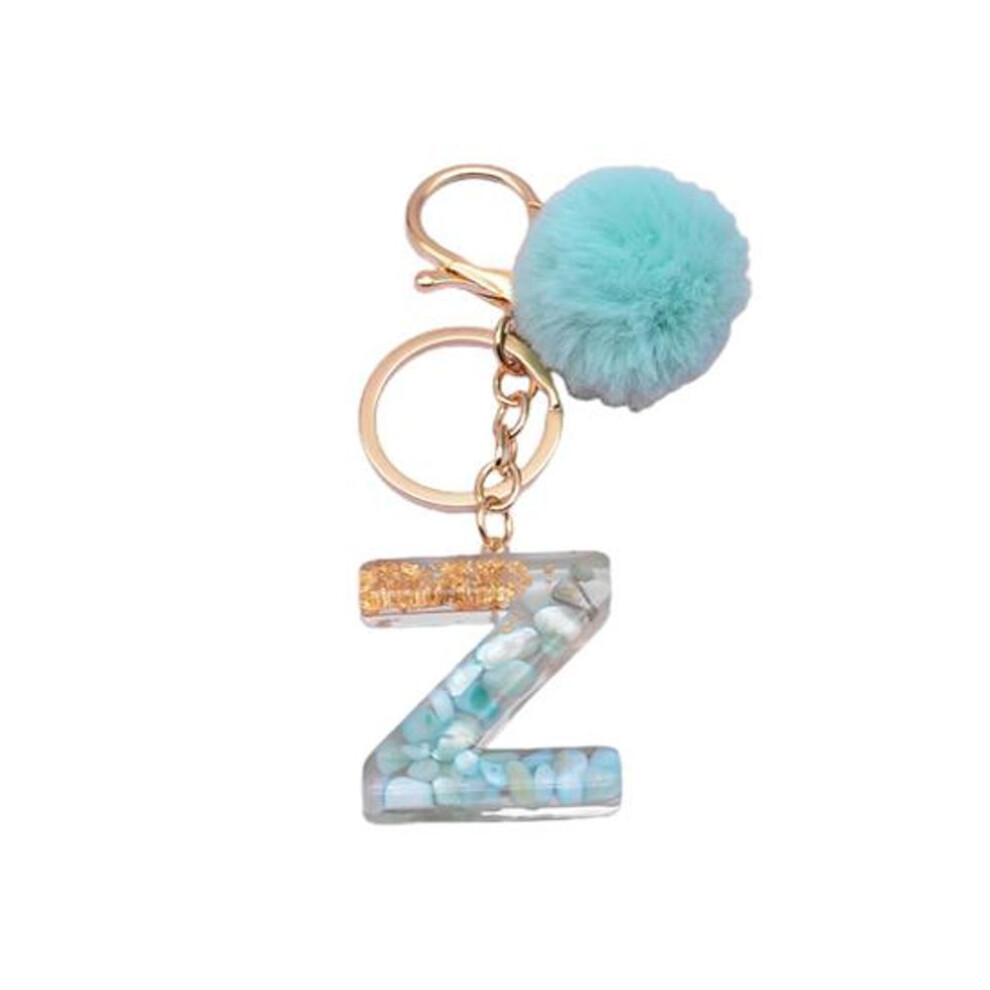 (Other, Z) Letter Pendant Plush Ball Key Chain Resin Sequin Buckle Keyring Holder Charm Decoration