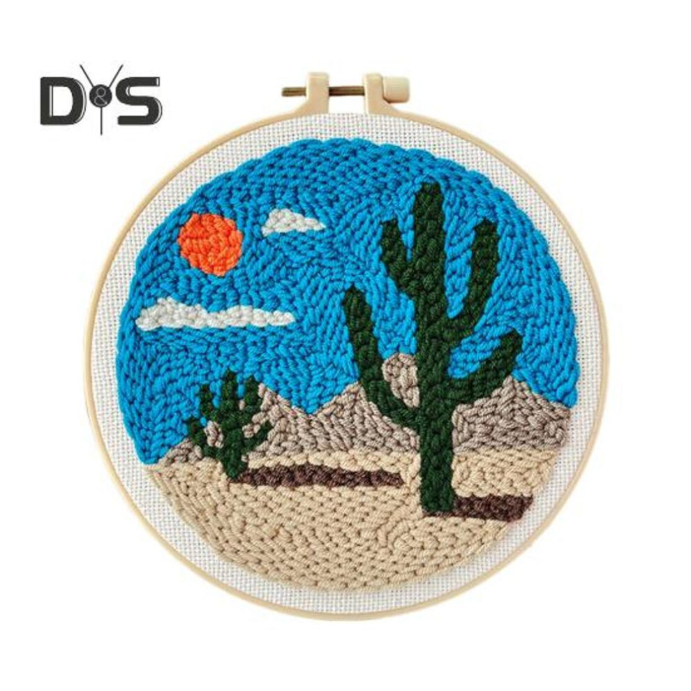(as the picture, D) Punch Stitch Kit for Beginners Easy to Operate Punch Stitch Needle with Patterns Yarns Hoop DIY Punch Needle Starter Kit Gift for Adults