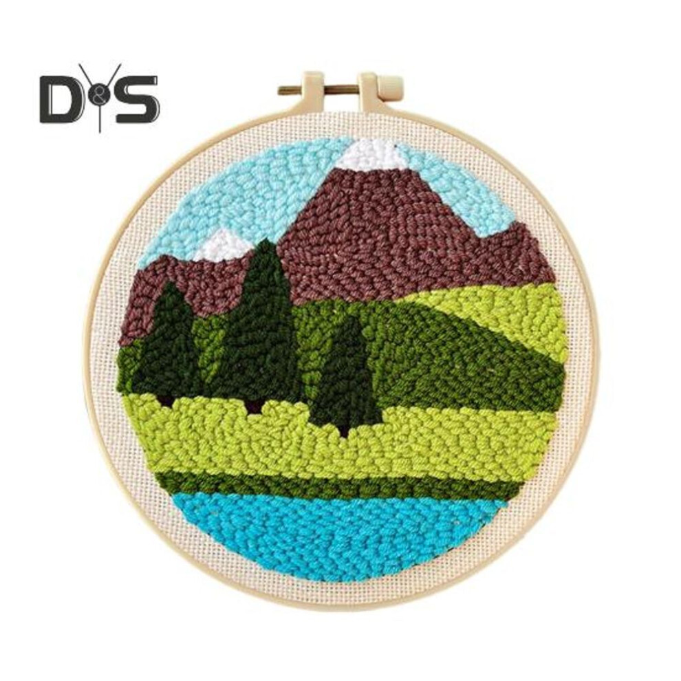 (as the picture, H) Punch Stitch Kit For Beginners Easy To Operate Punch Stitch Needle With Patterns Yarns Hoop Diy Punch Needle Starter Kit Gift For Adults
